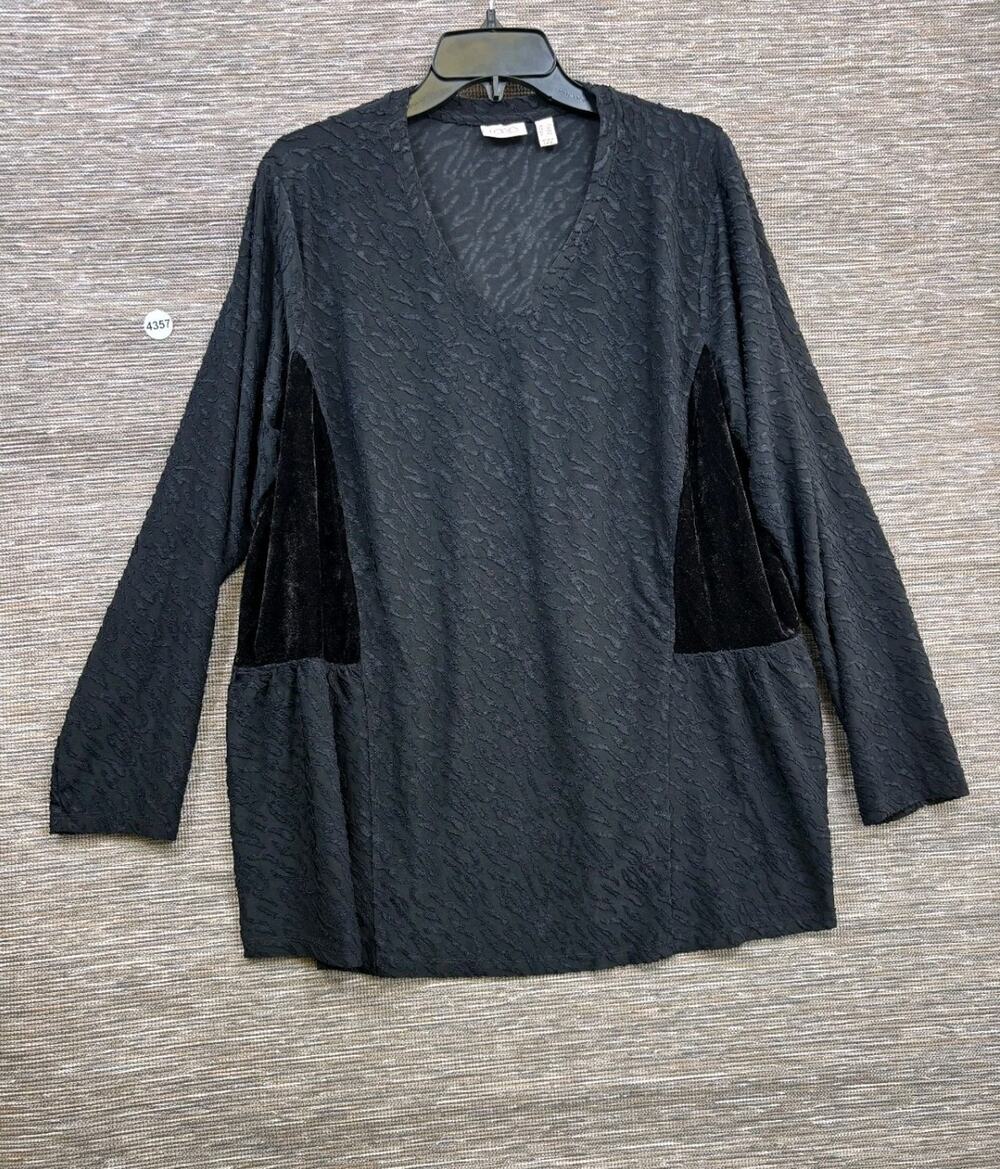 LOGO by Lori Goldstein Clipped Jacquard and Velvet Top Black Size 2X Black NEW
